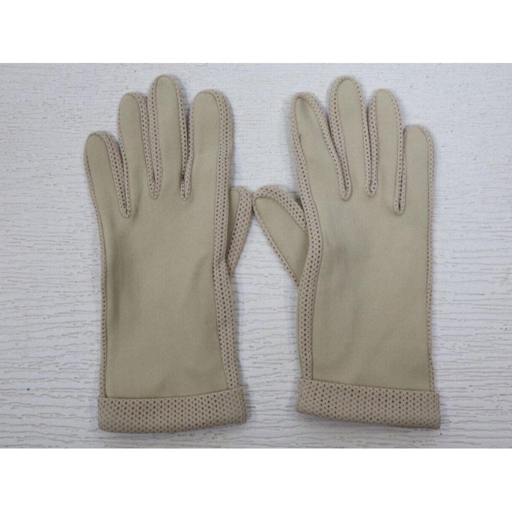 VINTAGE WOMEN'S BEIGE CREAM SHORT DRESS GLOVES - MAX MAYER - SIZE S